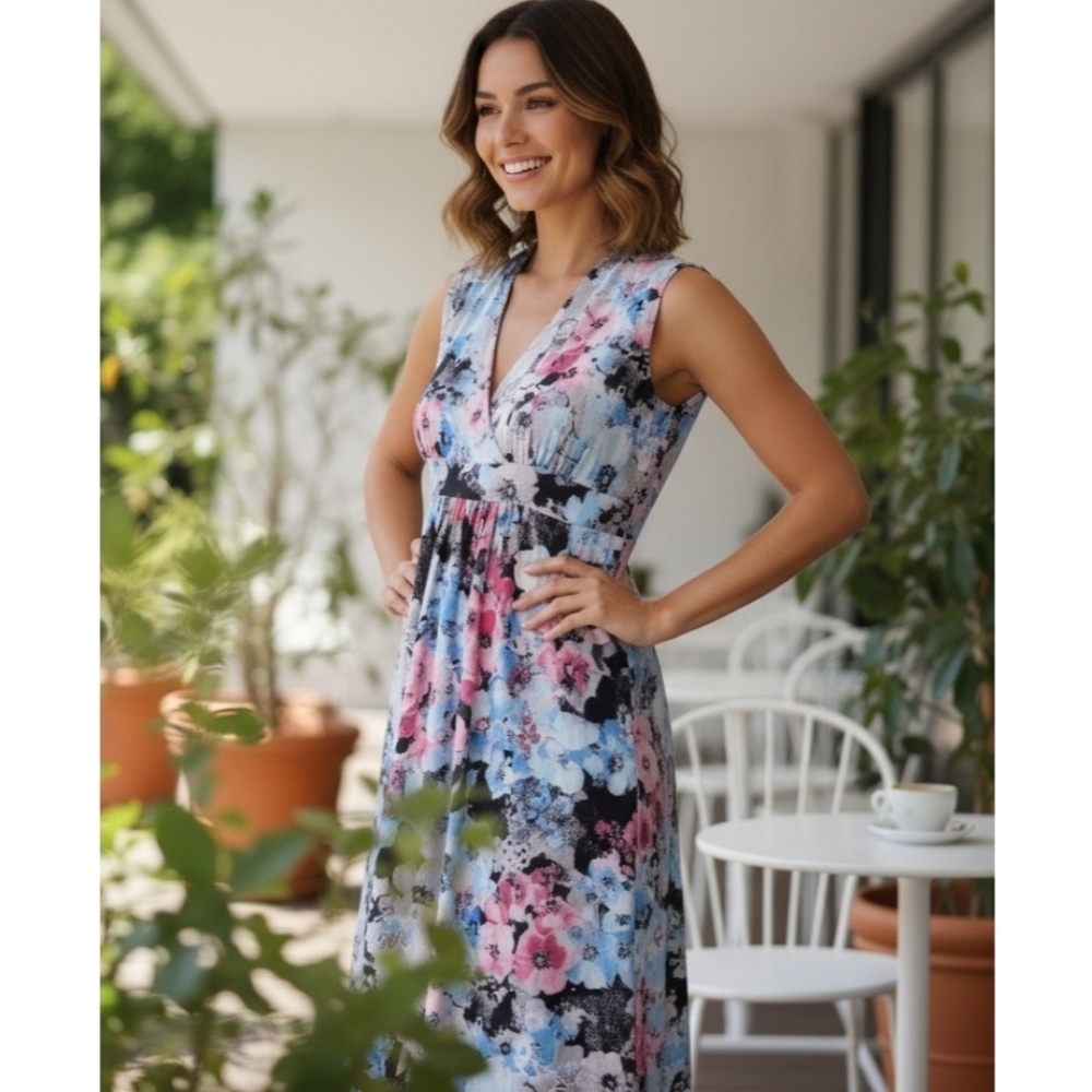 Flirty Pink Dress, Bold Floral Print, Flowie,  Pockets, 2X, GUC ✔️